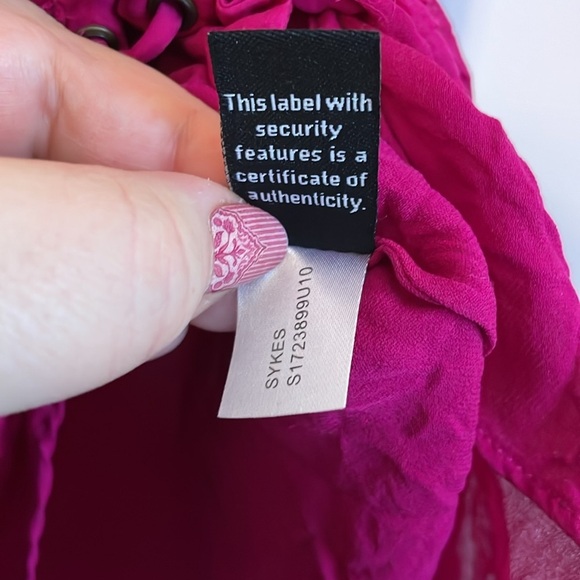 Diane Von Furstenberg Silk Fuscia Lace Up Front Cap Sleeve Blouse size 6 - Picture 8 of 15